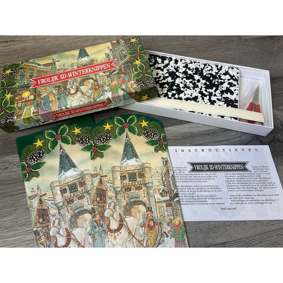VTG Dutch Paper Craft 3D Christmas Winter Scene Translates Happy Winter Cutting - Picture 5 of 6